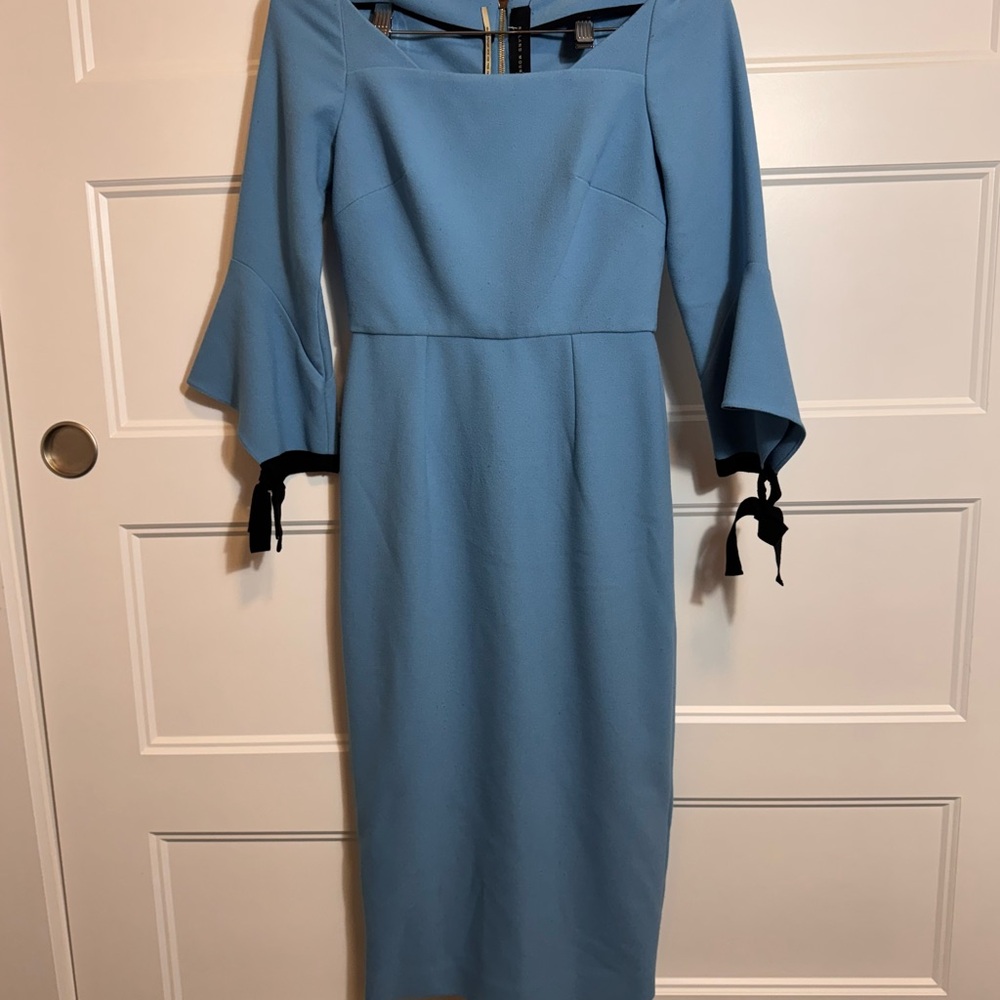 Roland Mouret Blue Sheath Dress with Bell Sleeves
